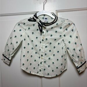 Janie and Jack White Shirt with Green Floral Print